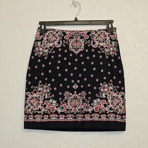NEW Talbots Women's Size 4P Black With Red & White Floral Paisley Mini Skirt NWT